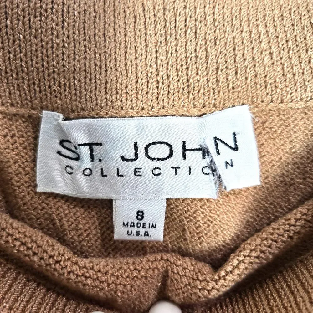 St. John Vintage Size 8 Beige Camel Straight Skirt Santana Knit Pull On #919 - Picture 2 of 5